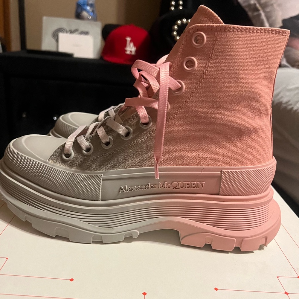 Pink and grey Alexander McQueen boots